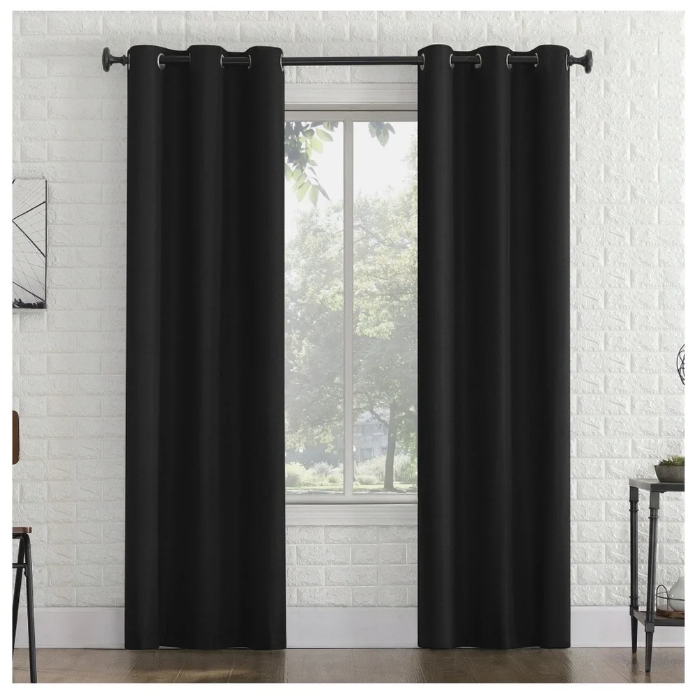 Sun Zero Arlo Textured Thermal Insulated Black Curtains 2-Pack 40” x 63”